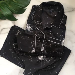 Black and White Dandelion Print Silky Pajama Set